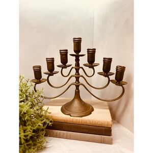 Vintage Solid Brass Seven Arm Rotating Position Candelabra With Heavy Patina